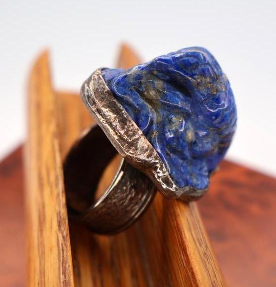 Large Lapis Lazuli Sterling Silver Bird Statement Ring by Sally Bass - 2