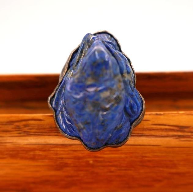 Large Lapis Lazuli Sterling Silver Bird Statement Ring by Sally Bass - 4