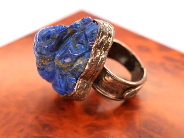 Large Lapis Lazuli Sterling Silver Bird Statement Ring by Sally Bass - 5