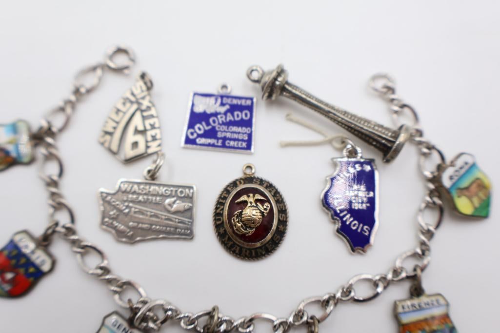 Sterling Silver Charm Bracelet and Loose Charms - 6