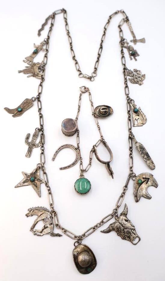 Vintage Western Charm Necklace and Bracelet: Bracelet chain marked 925