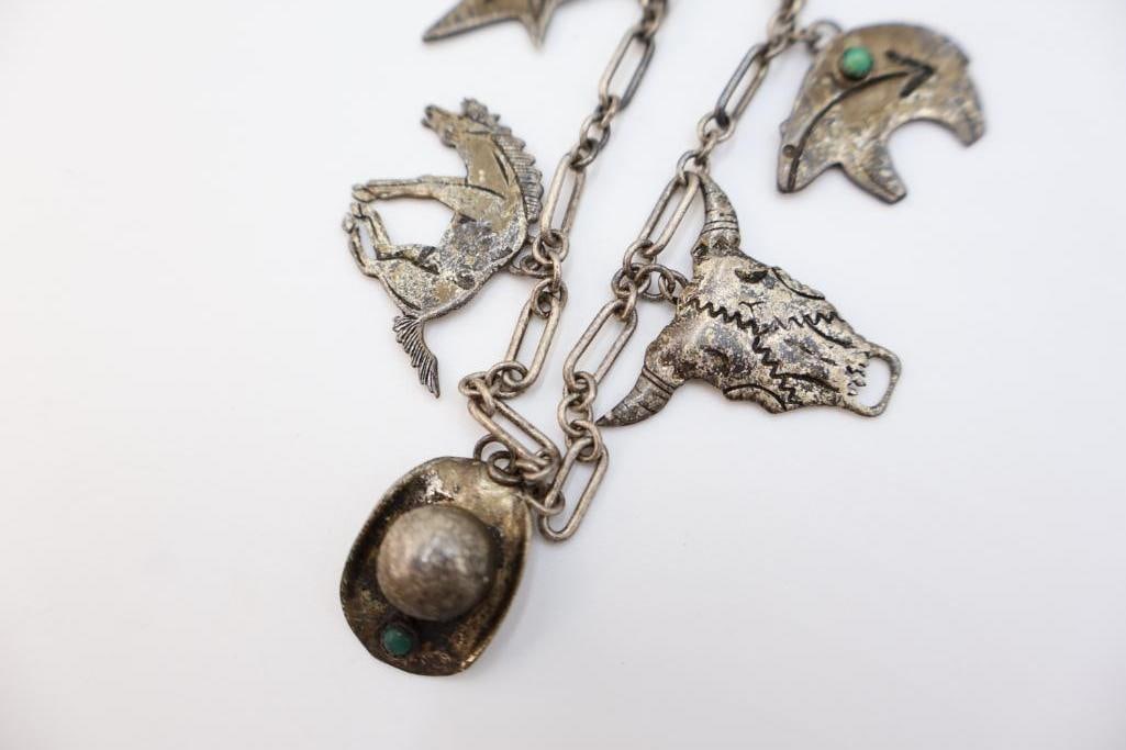 Vintage Western Charm Necklace and Bracelet - 8