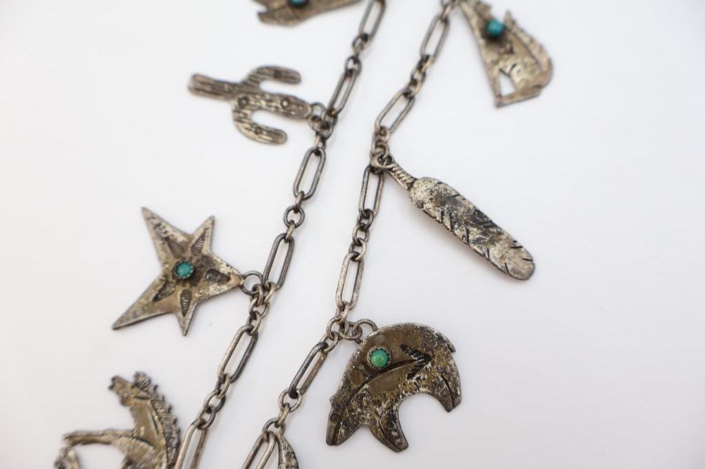 Vintage Western Charm Necklace and Bracelet - 9