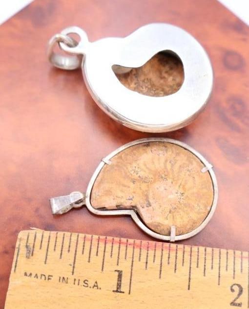 Two Sterling Silver Ammonite Fossil Pendants - 2