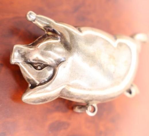 Large Vintage Puffy Pig Sterling Silver Pendant - 3