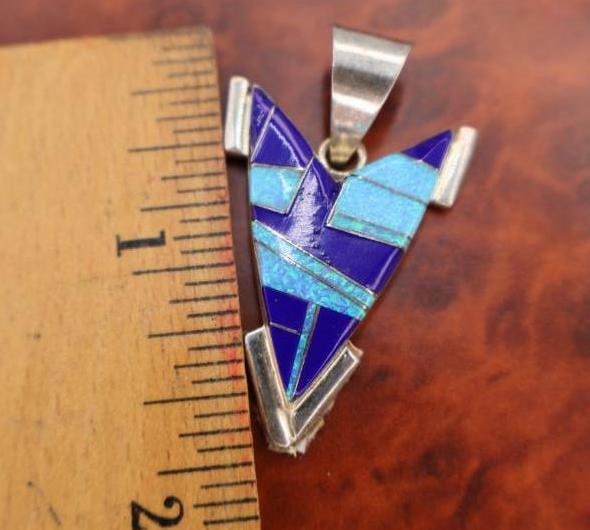 Sterling Silver Semi Precious Stone Inlaid Arrowhead Pendant - 2