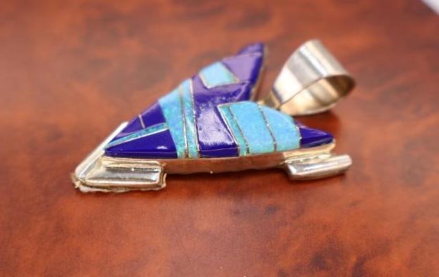 Sterling Silver Semi Precious Stone Inlaid Arrowhead Pendant - 3