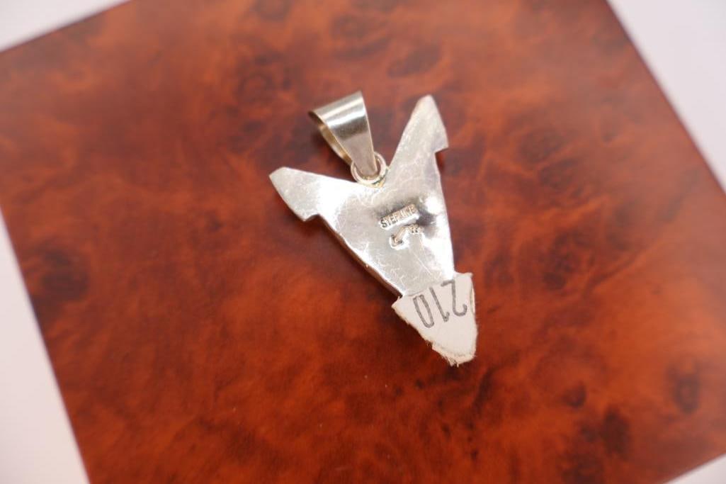 Sterling Silver Semi Precious Stone Inlaid Arrowhead Pendant - 4