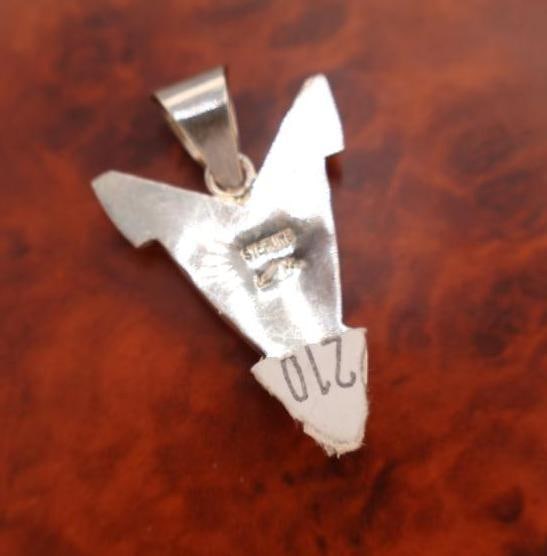 Sterling Silver Semi Precious Stone Inlaid Arrowhead Pendant - 5