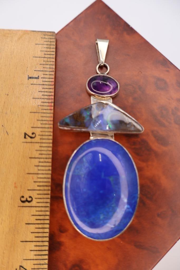 Extra Large Sterling Silver Semi Precious Stone Pendant - 2