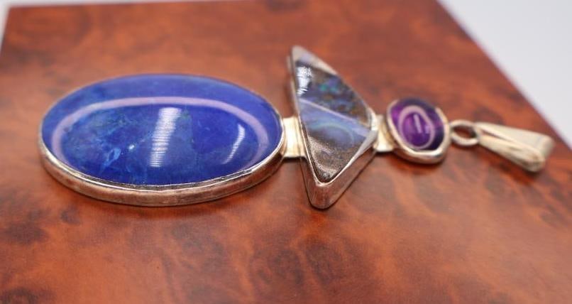 Extra Large Sterling Silver Semi Precious Stone Pendant - 3