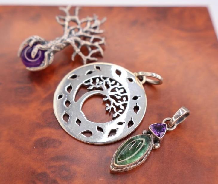 Three Sterling Silver Marked Pendants - 3