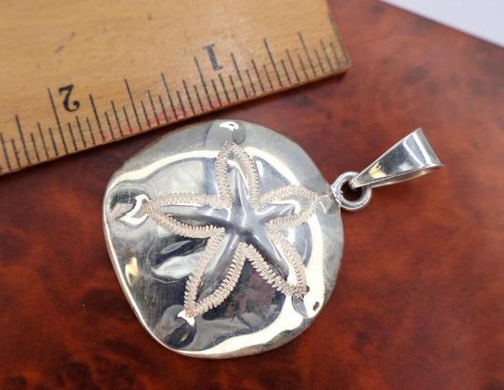 Large Sterling Silver Puffy Sand Dollar Pendant - 2