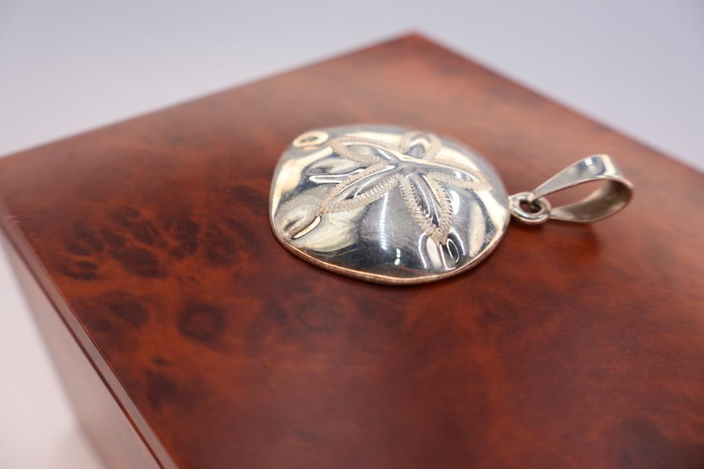 Large Sterling Silver Puffy Sand Dollar Pendant - 3