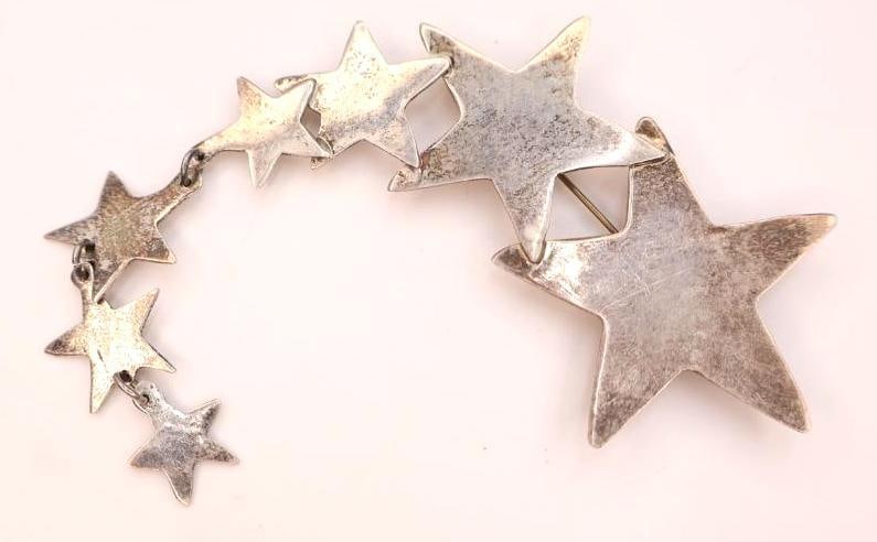 Large Star Sterling Silver Star Pin with Dangle Tail: Marked Mexico 925