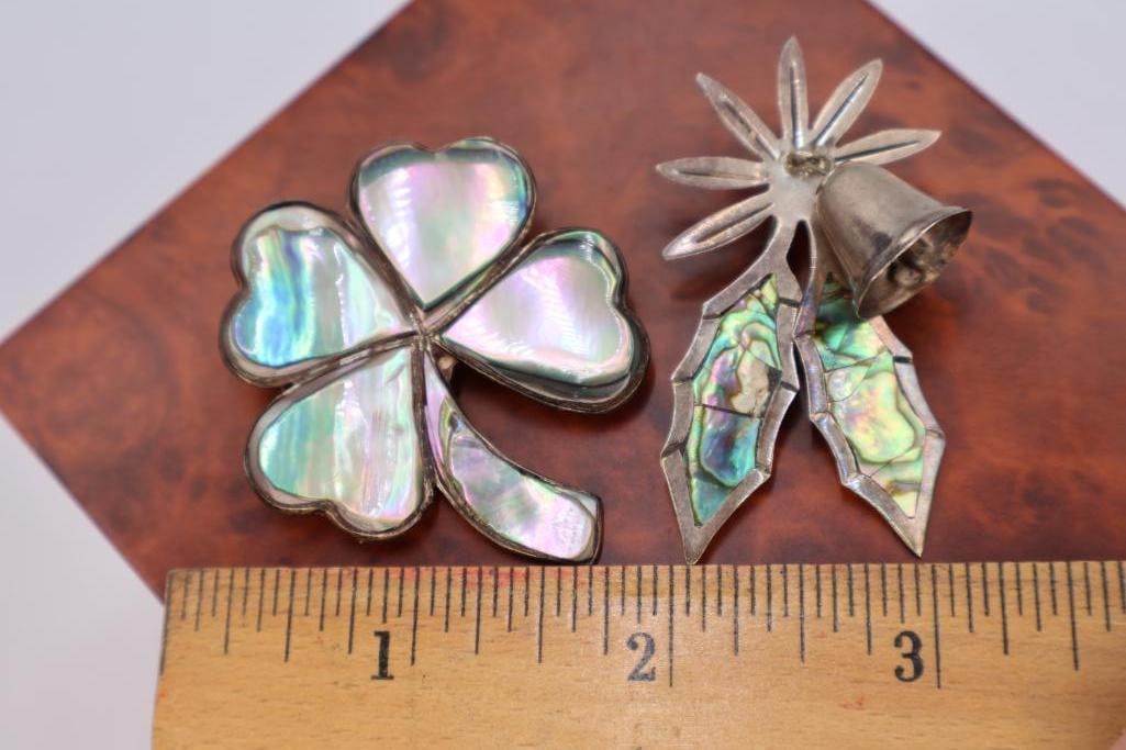 Two Sterling Silver Abalone Shell Brooches - 2