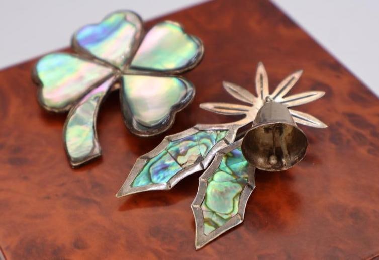 Two Sterling Silver Abalone Shell Brooches - 3