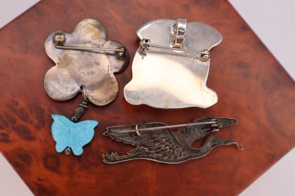 Three Sterling Silver Rabbit and bird Brooches - 3