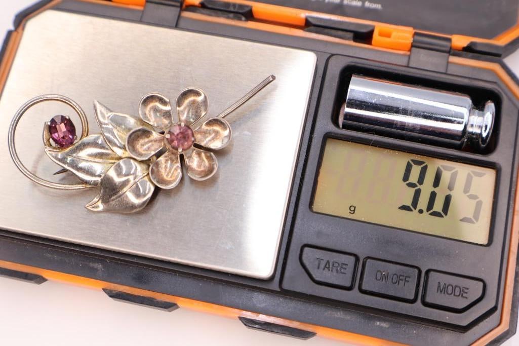 Three Vintage Sterling Silver Floral Brooches - 10
