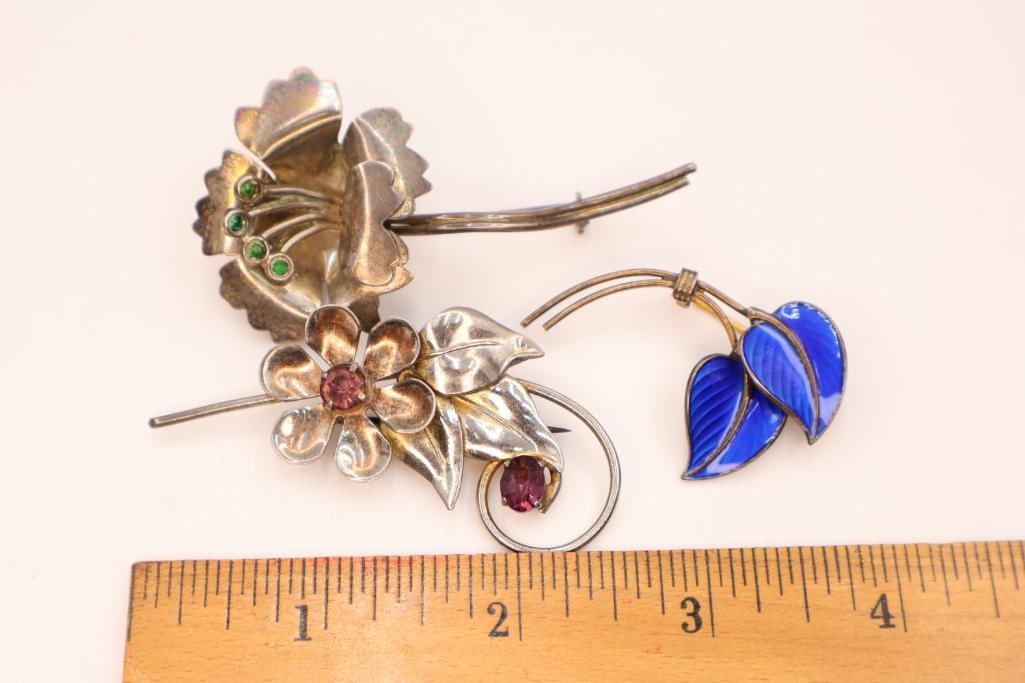 Three Vintage Sterling Silver Floral Brooches - 2