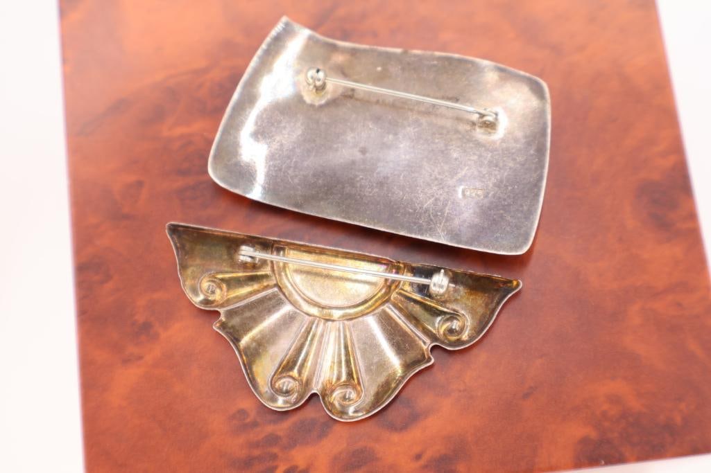 Vintage Sterling Spiny Oyster Shell Pin and Scrolled Ribbon Pin - 3