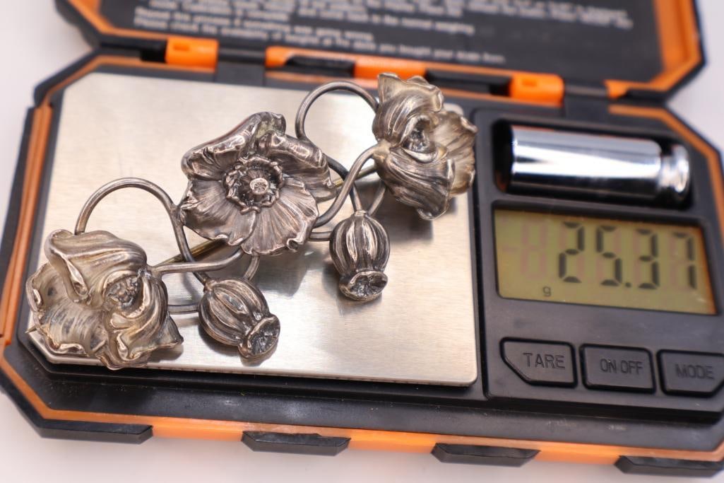 Two Vintage Art Nouveau Style Floral Pins - 6