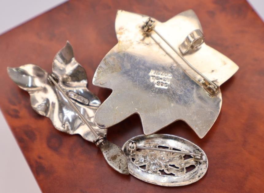 Three Vintage Sterling Silver Floral Pins - 2
