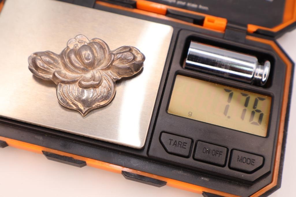 Sterling Silver Floral Pin and Lovely Leaf Pin - 4