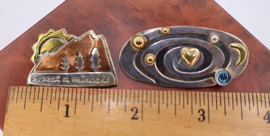 Two Silver Pins with Metal Accents - 2