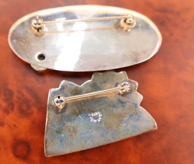 Two Silver Pins with Metal Accents - 3