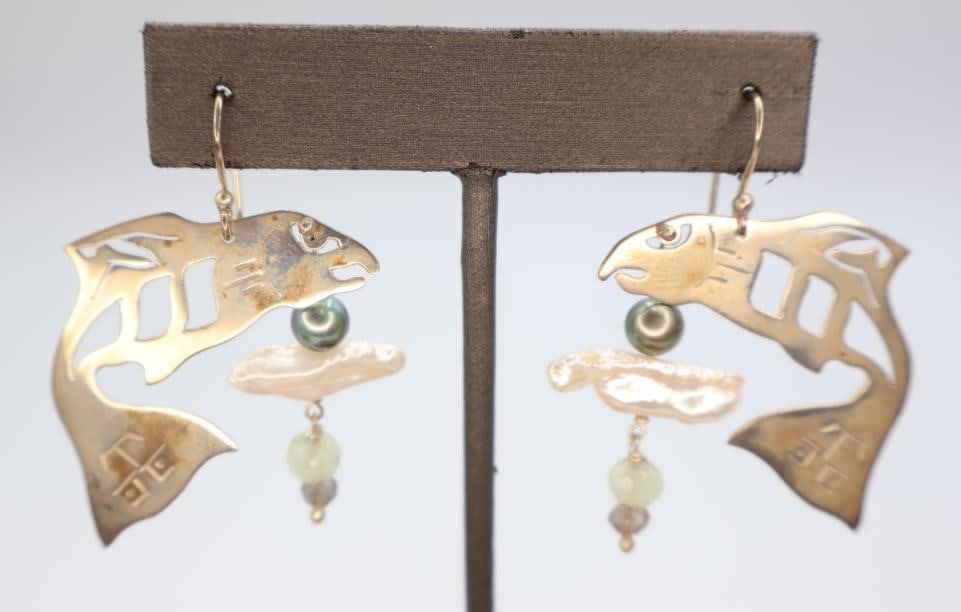 Three Pairs of Sterling Silver Fish/Salmon Earrings - 2