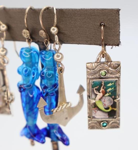 Three Pairs of Mermaid and Anchor Earrings - 3