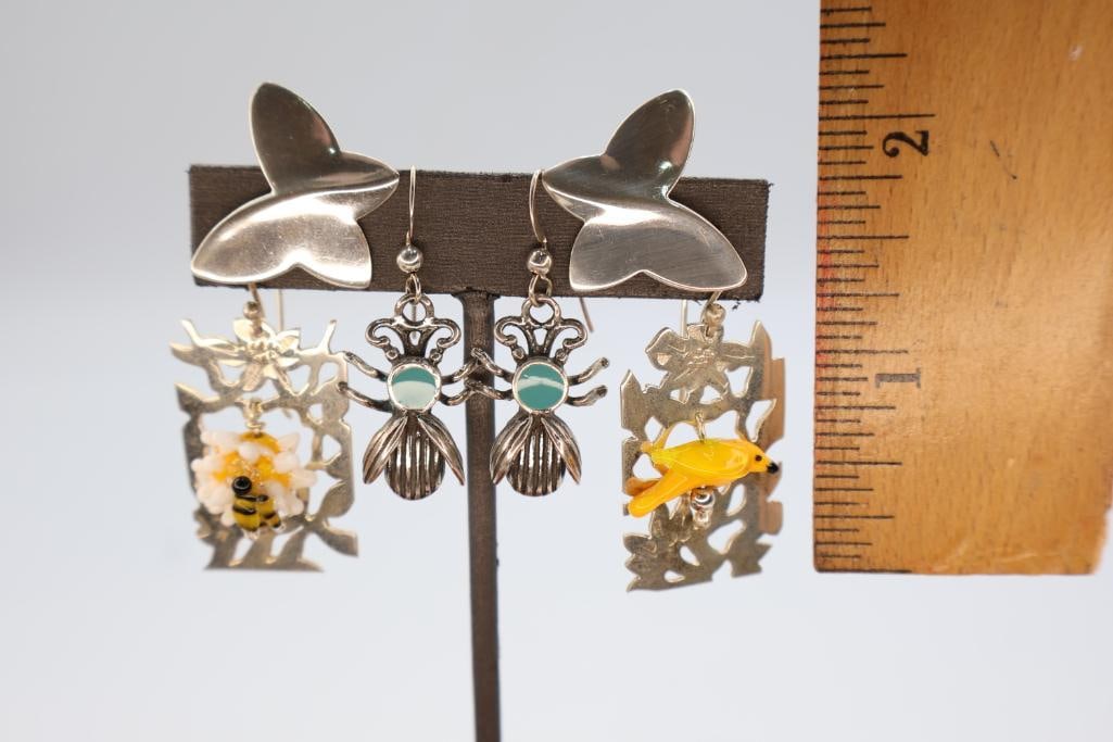 Three Pairs of Sterling Silver Earrings - 2