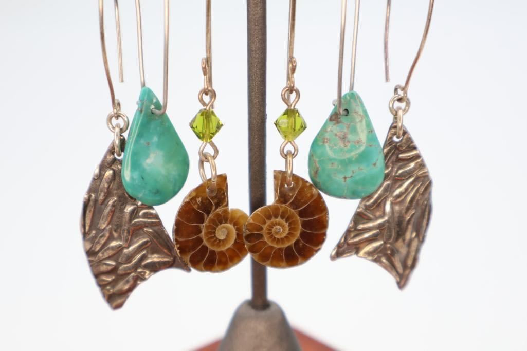 Three Pairs of Long Dangle Earrings - 2