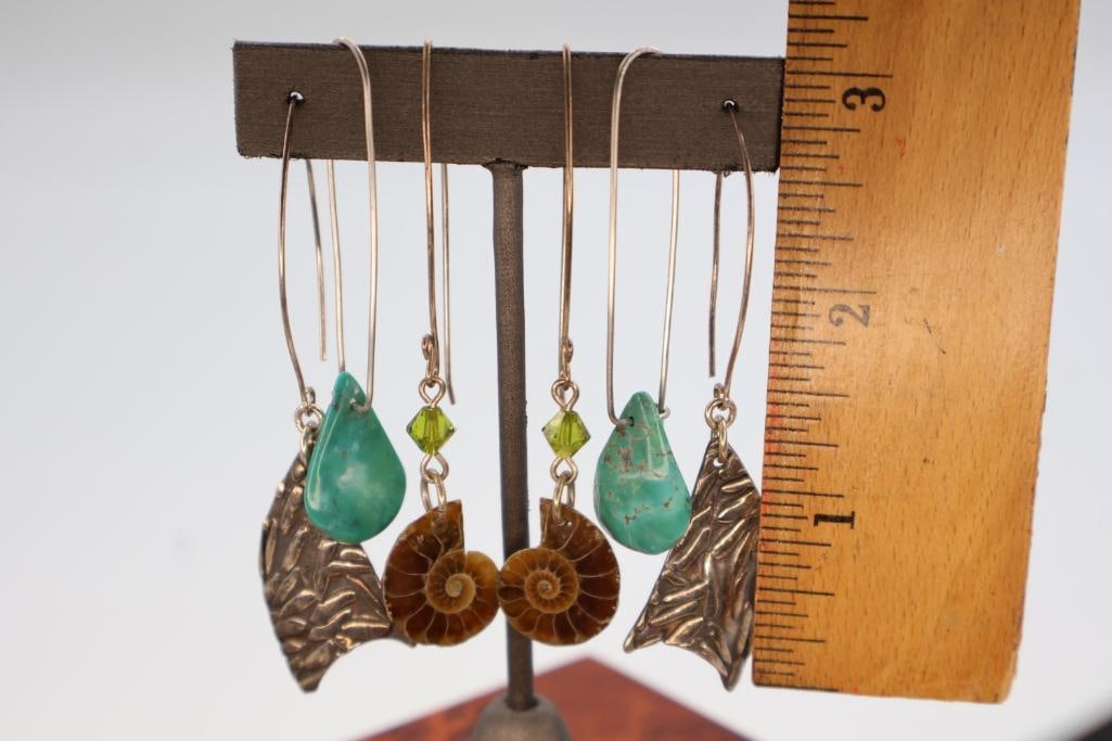 Three Pairs of Long Dangle Earrings - 3