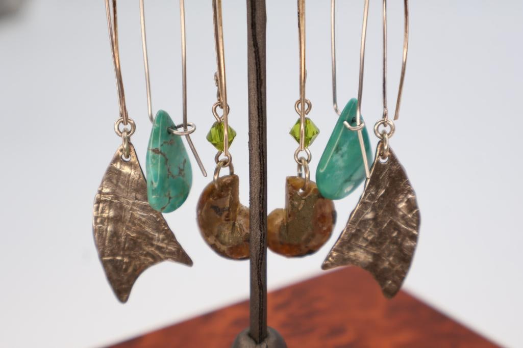 Three Pairs of Long Dangle Earrings - 4