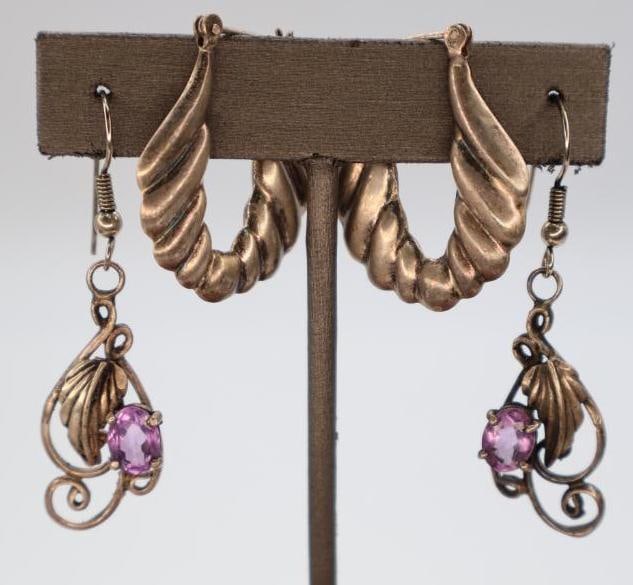 Lovely Amethyst Earrings and Silver Hoops: Weights include total earrings and not all parts may be sterling