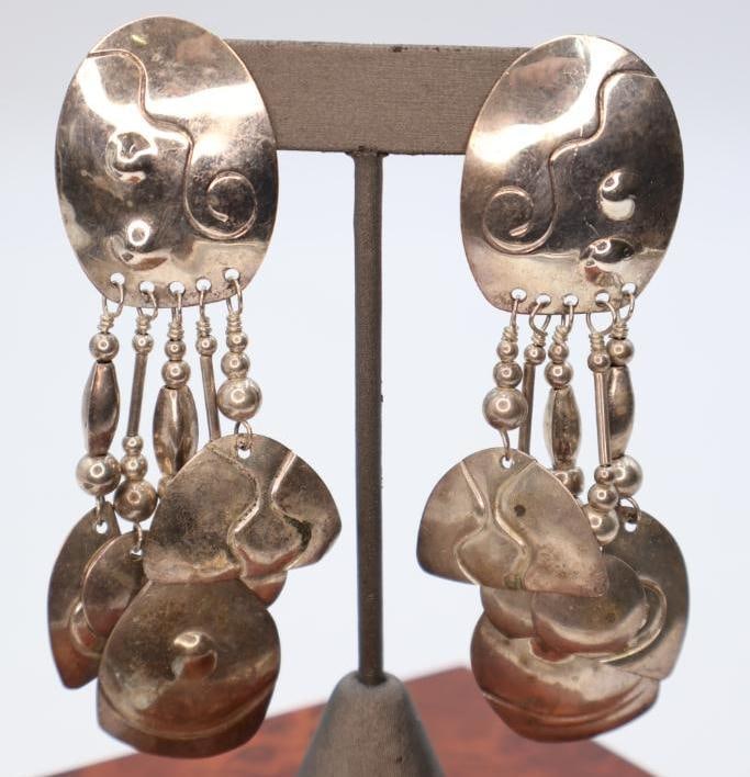 Vintage Large Ornate Silver Earrings: Lovely large sterling silver earrings, total weight for both earrings is 29.41 according to our scale