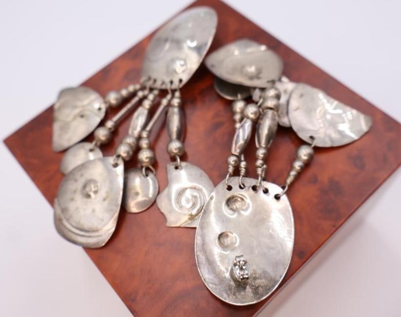 Vintage Large Ornate Silver Earrings - 3