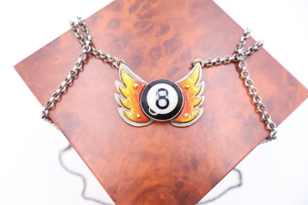 Sterling Silver and Mixed Media Eye Candy 'Flaming 8-Ball' Necklace - 2