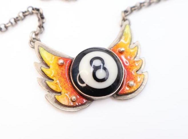 Sterling Silver and Mixed Media Eye Candy 'Flaming 8-Ball' Necklace - 4