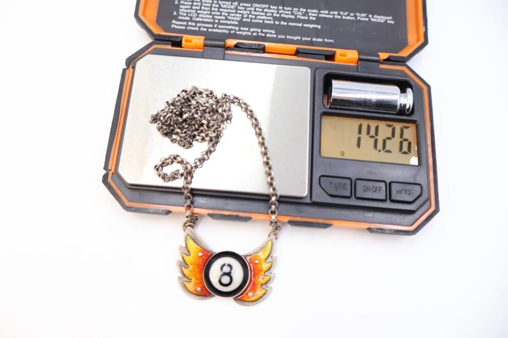 Sterling Silver and Mixed Media Eye Candy 'Flaming 8-Ball' Necklace - 7