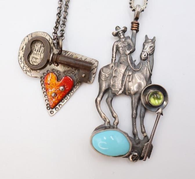 Two Sterling Silver and Mixed Media 'Worn' Necklaces - 2