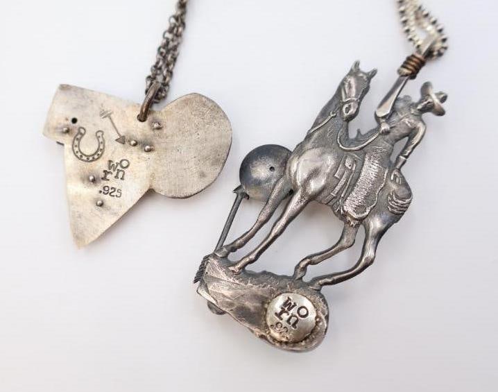 Two Sterling Silver and Mixed Media 'Worn' Necklaces - 4