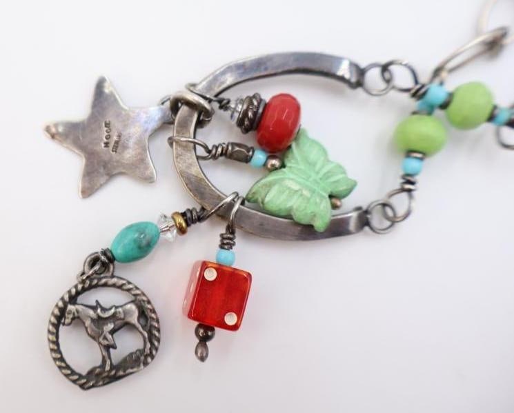 Artisan 'Lucky Horseshoe' Sterling Silver and Mixed Media Necklace - 7