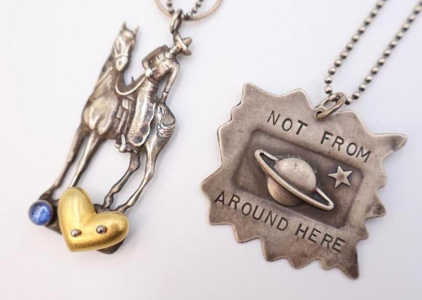 Two Sterling Silver and Mixed Media 'Worn' and 'Not From Around Here' Necklaces - 2