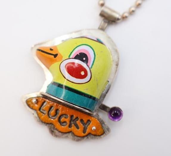 Sterling Silver and Mixed Media 'Lucky Duck' Chelsea Stone Necklace - 4