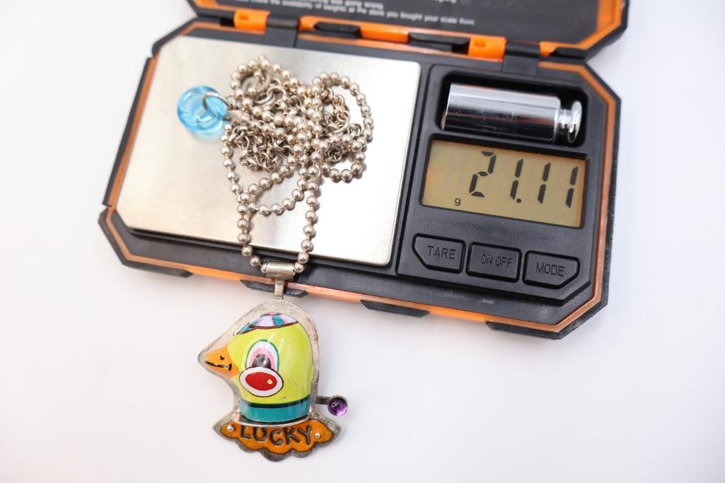 Sterling Silver and Mixed Media 'Lucky Duck' Chelsea Stone Necklace - 7