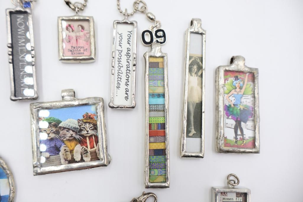 Large Collection of Handmade Soldered Glass Ephemera Pendants and Charms - 10