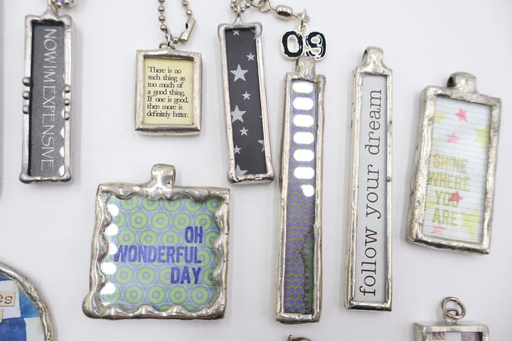 Large Collection of Handmade Soldered Glass Ephemera Pendants and Charms - 11